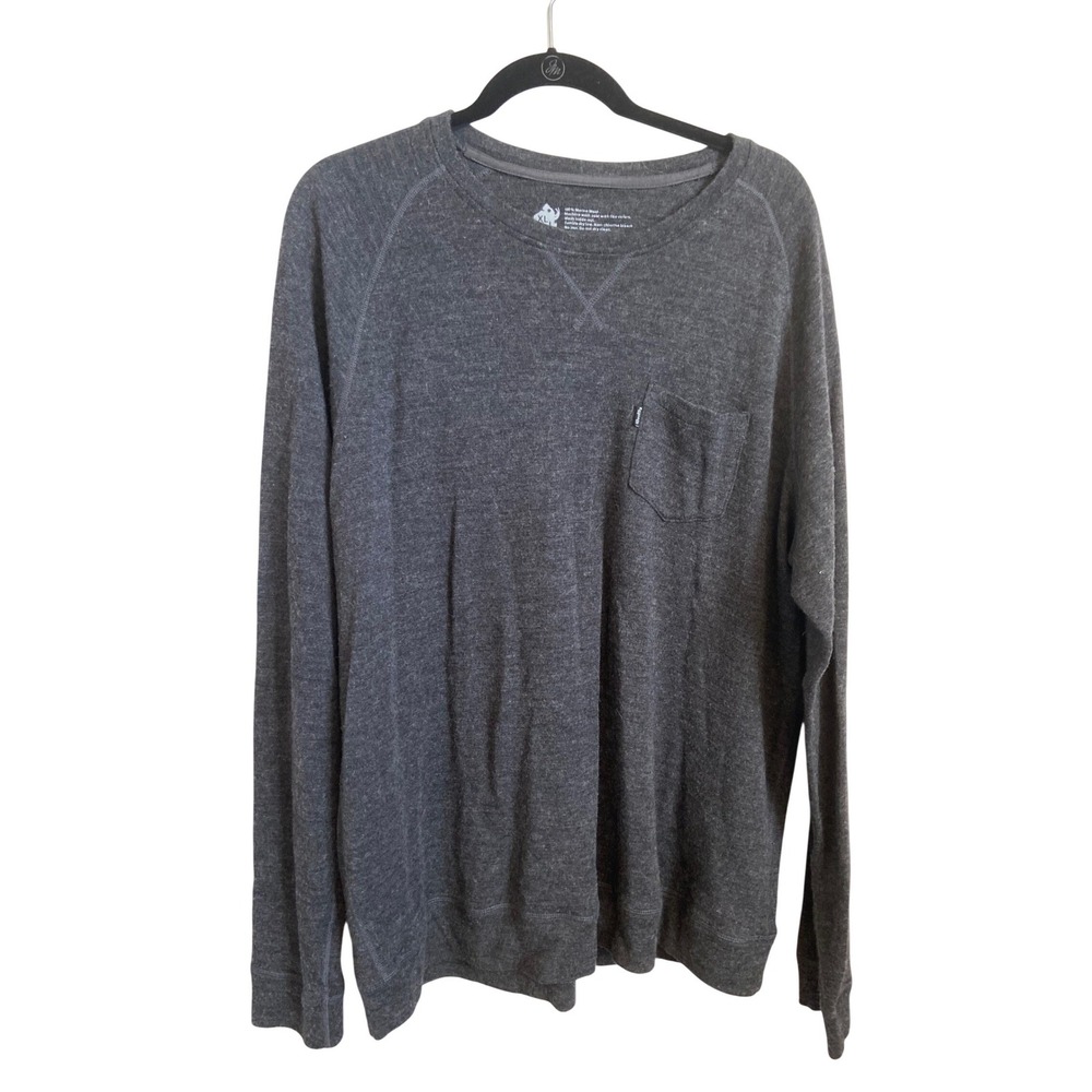 Woolly Mens XL Merino Wool Long Sleeve Pocket Tee Charcoal Gray Heather Raglan
